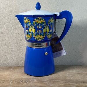 Brandani Italian Blue/Yellow Coffee Maker Moka
Pot Stovetop Aluminum 9 Cup NEW